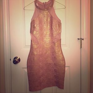 Pink / Gold bodycon cocktail dress.